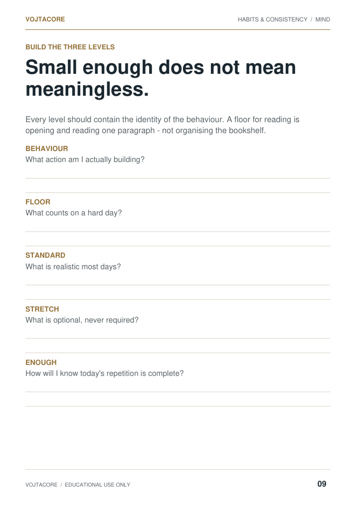 Minimum Habit System worksheet from Habits and Consistency
