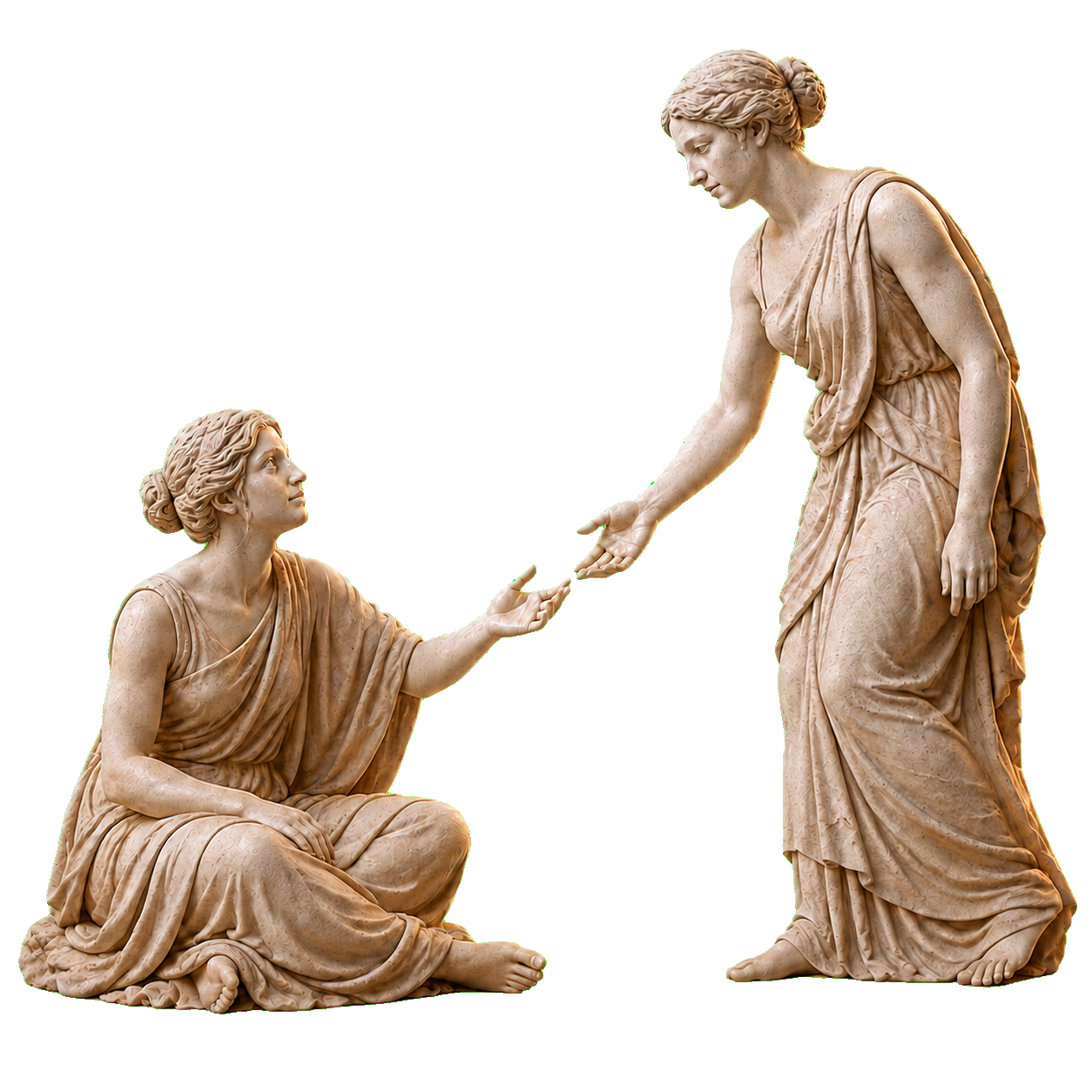 One stone figure reaching toward another